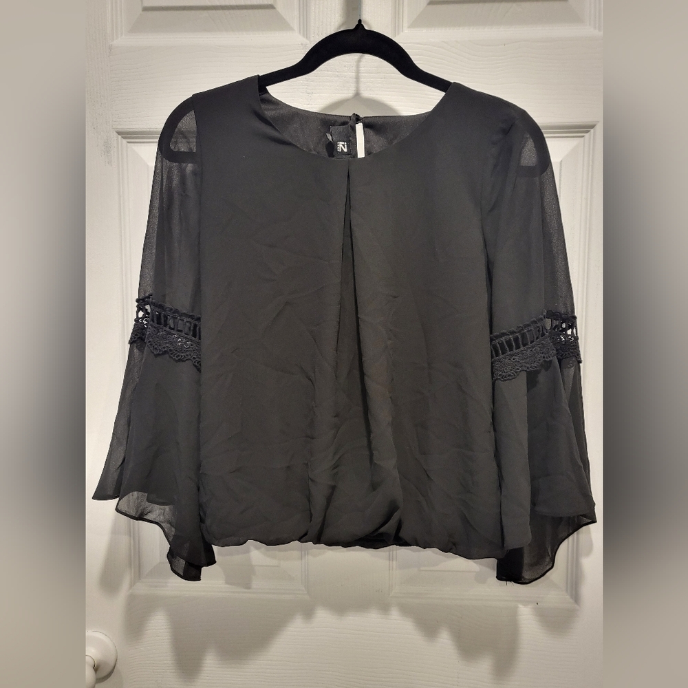 Iz Byer Black Sheer Blouse with Lace Accents